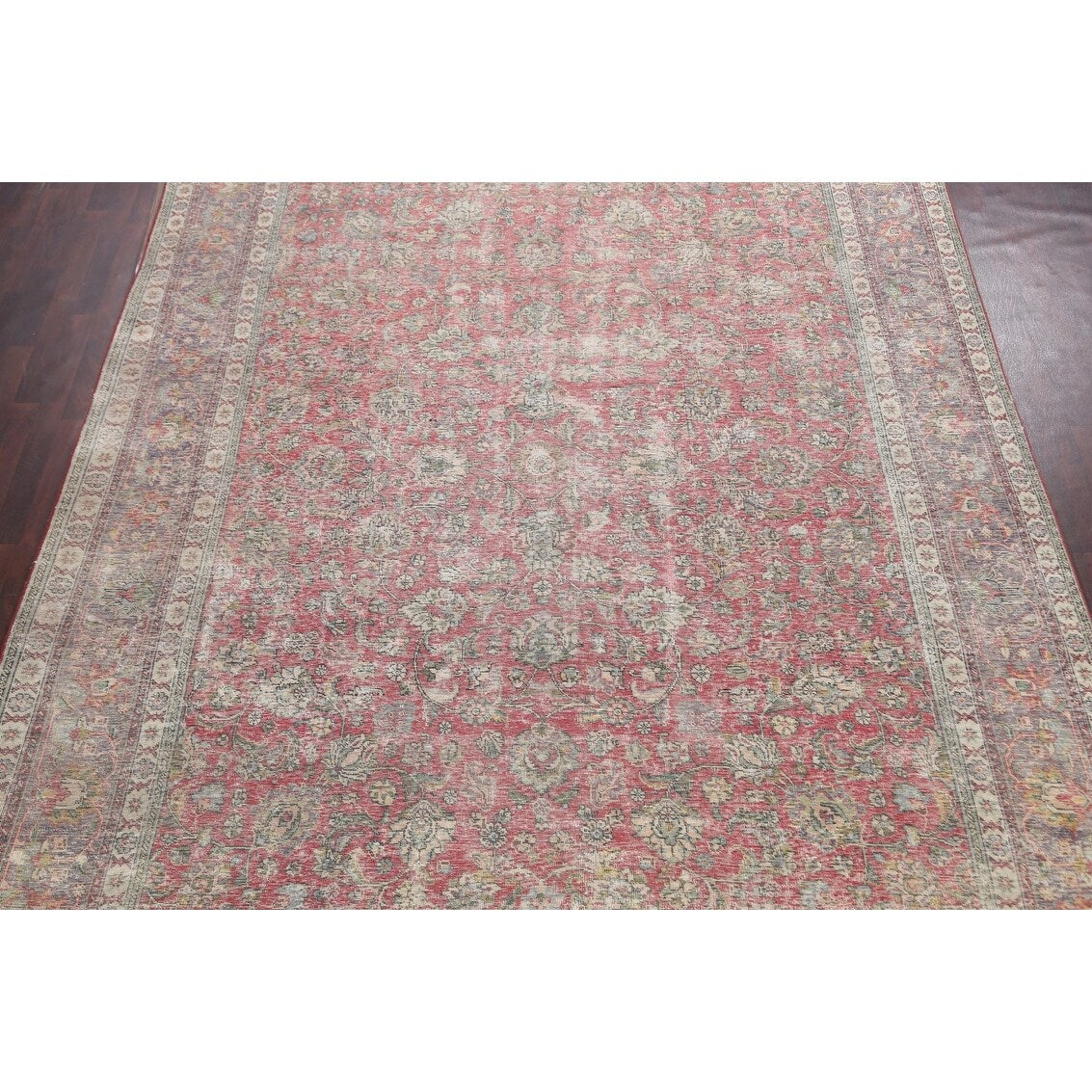 Antique Distressed Floral Tabriz Persian Area Rug Wool Hand-knotted - 9'9" x 13'1"
