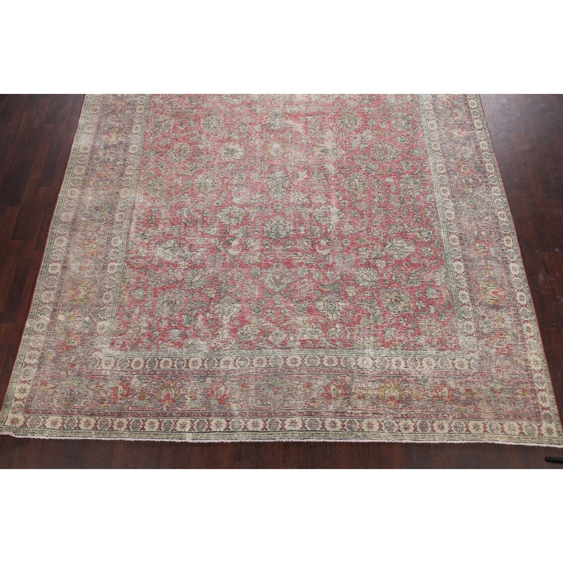 Antique Distressed Floral Tabriz Persian Area Rug Wool Hand-knotted - 9'9" x 13'1"
