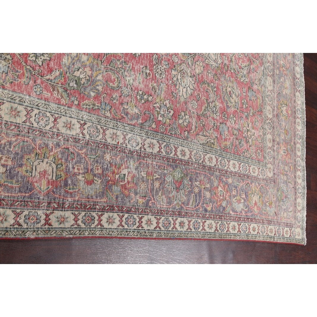 Antique Distressed Floral Tabriz Persian Area Rug Wool Hand-knotted - 9'9" x 13'1"