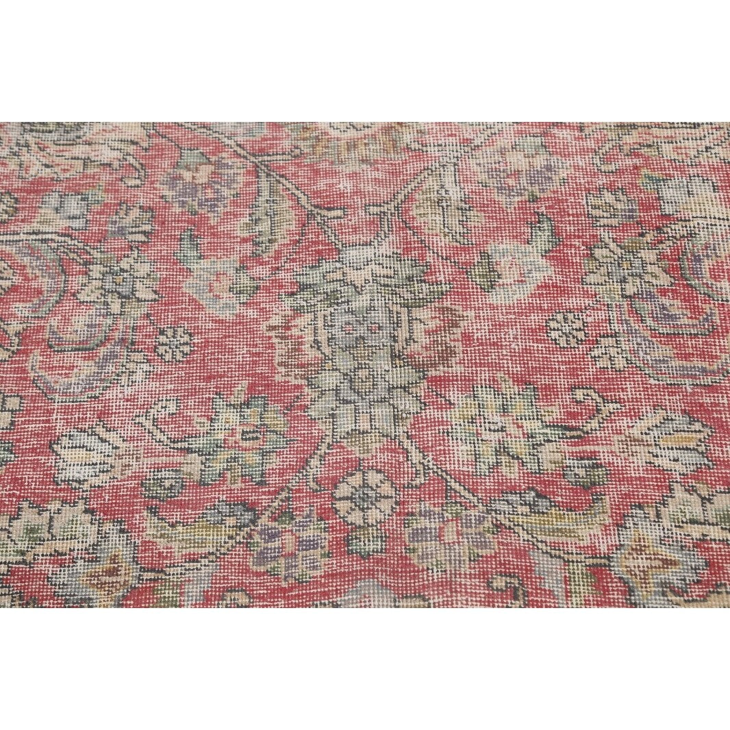 Antique Distressed Floral Tabriz Persian Area Rug Wool Hand-knotted - 9'9" x 13'1"