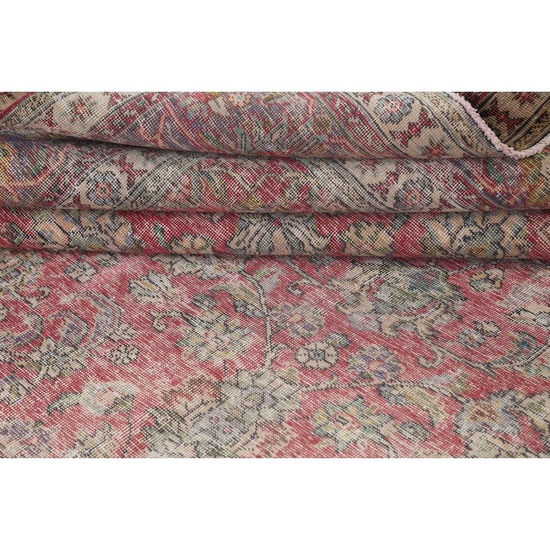 Antique Distressed Floral Tabriz Persian Area Rug Wool Hand-knotted - 9'9" x 13'1"
