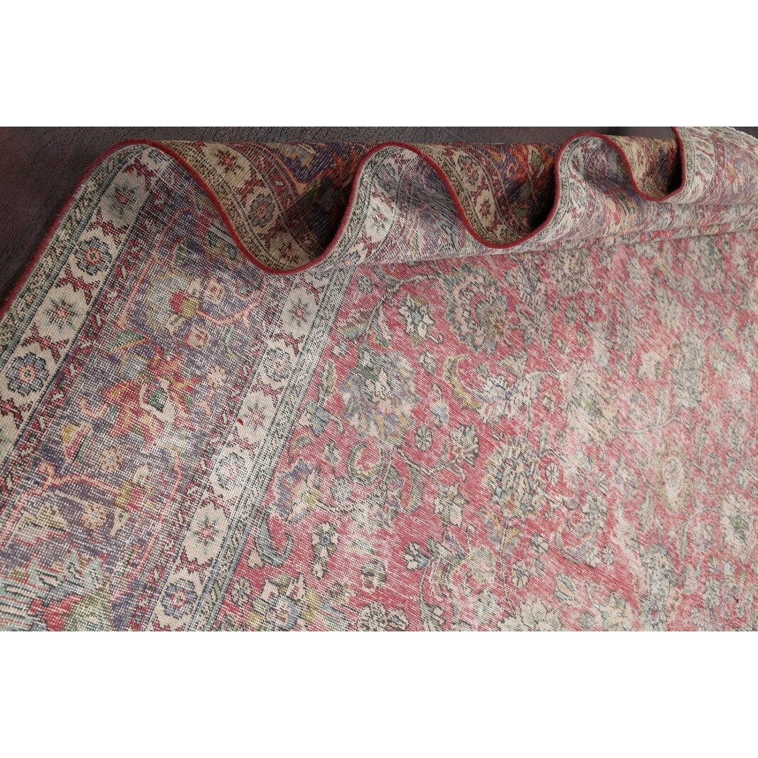 Antique Distressed Floral Tabriz Persian Area Rug Wool Hand-knotted - 9'9" x 13'1"