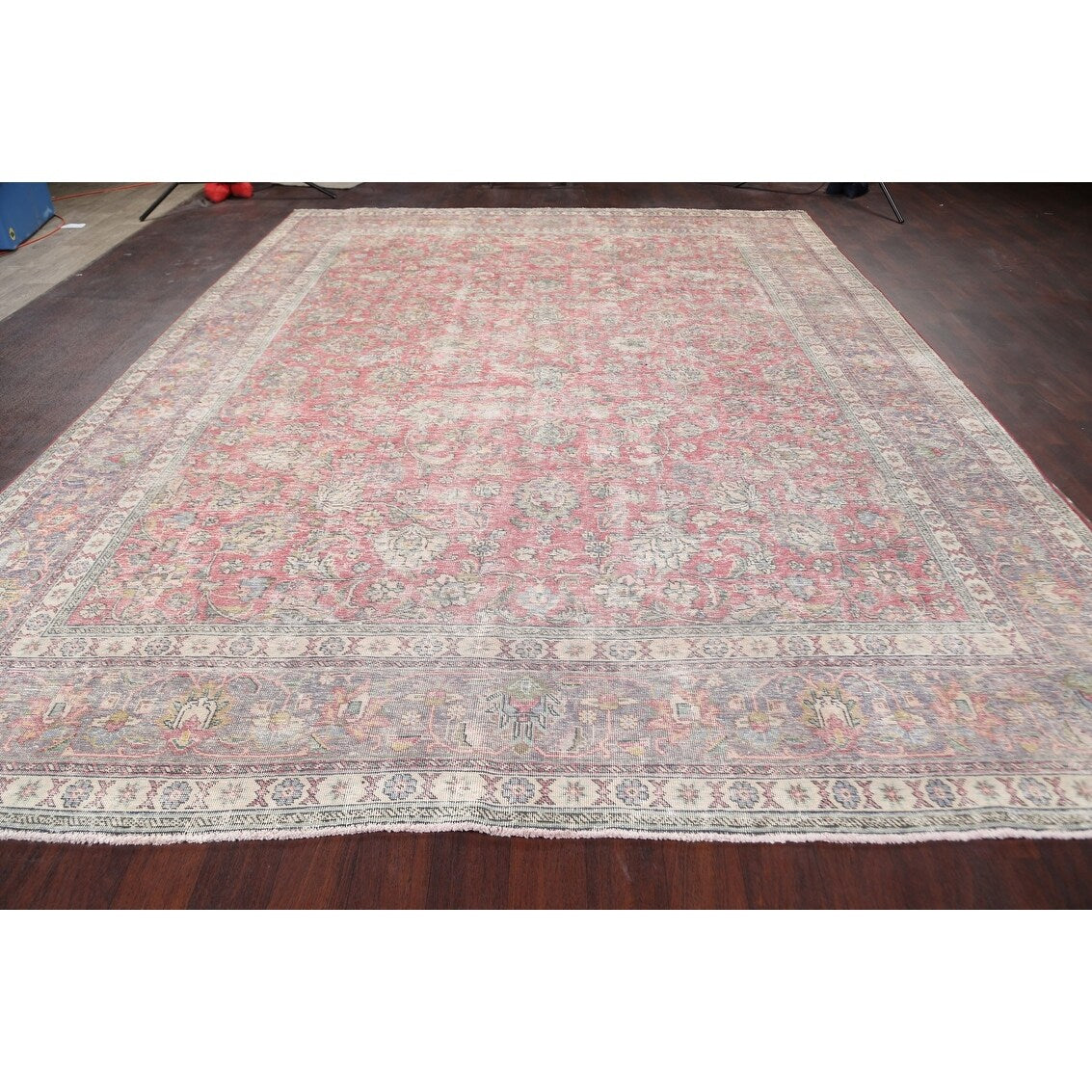 Antique Distressed Floral Tabriz Persian Area Rug Wool Hand-knotted - 9'9" x 13'1"