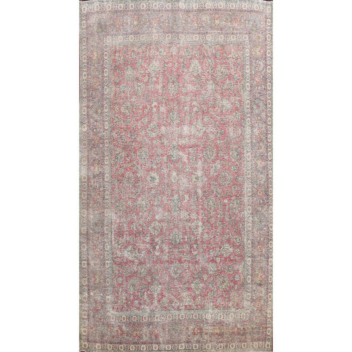 Antique Distressed Floral Tabriz Persian Area Rug Wool Hand-knotted - 9'9" x 13'1"