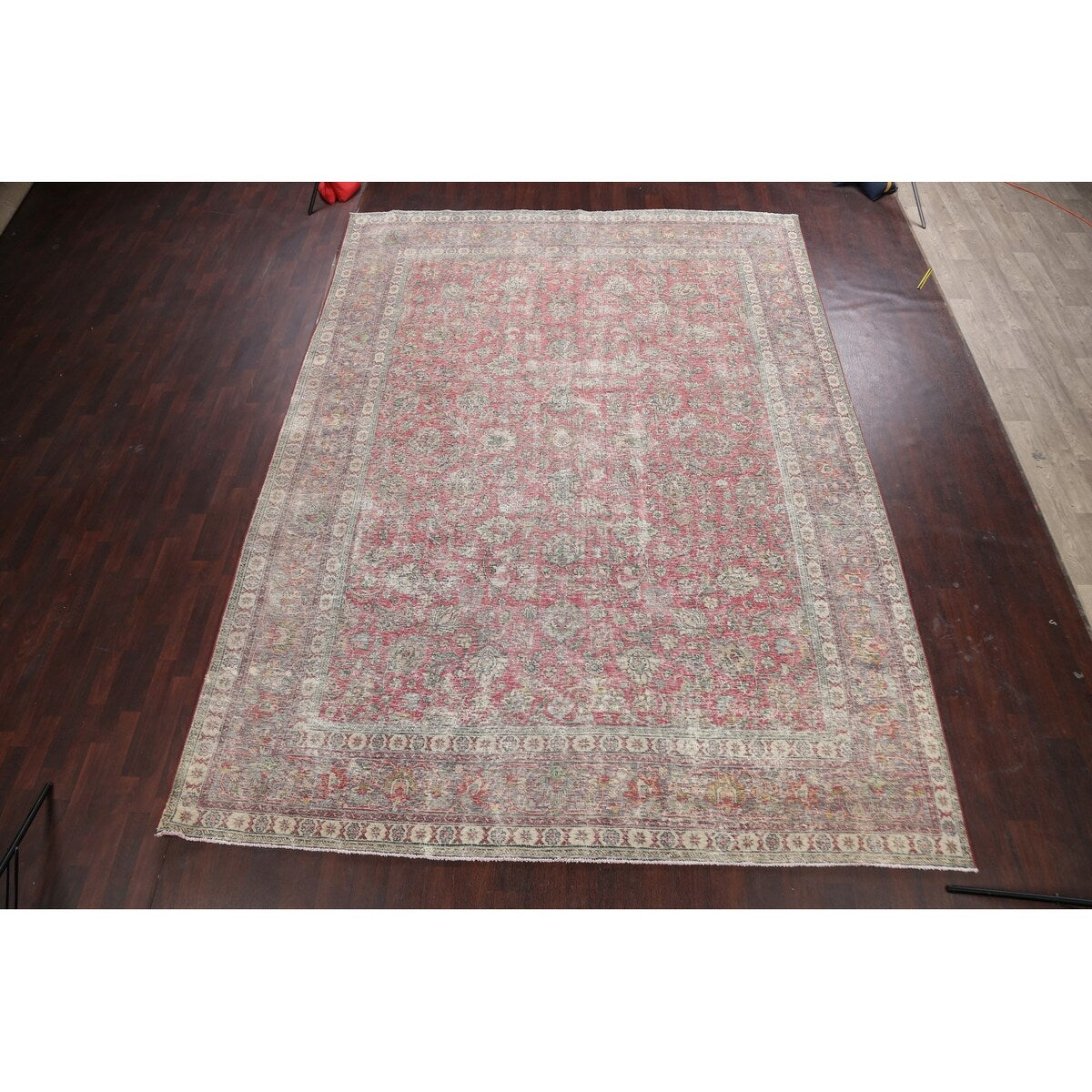 Antique Distressed Floral Tabriz Persian Area Rug Wool Hand-knotted - 9'9" x 13'1"