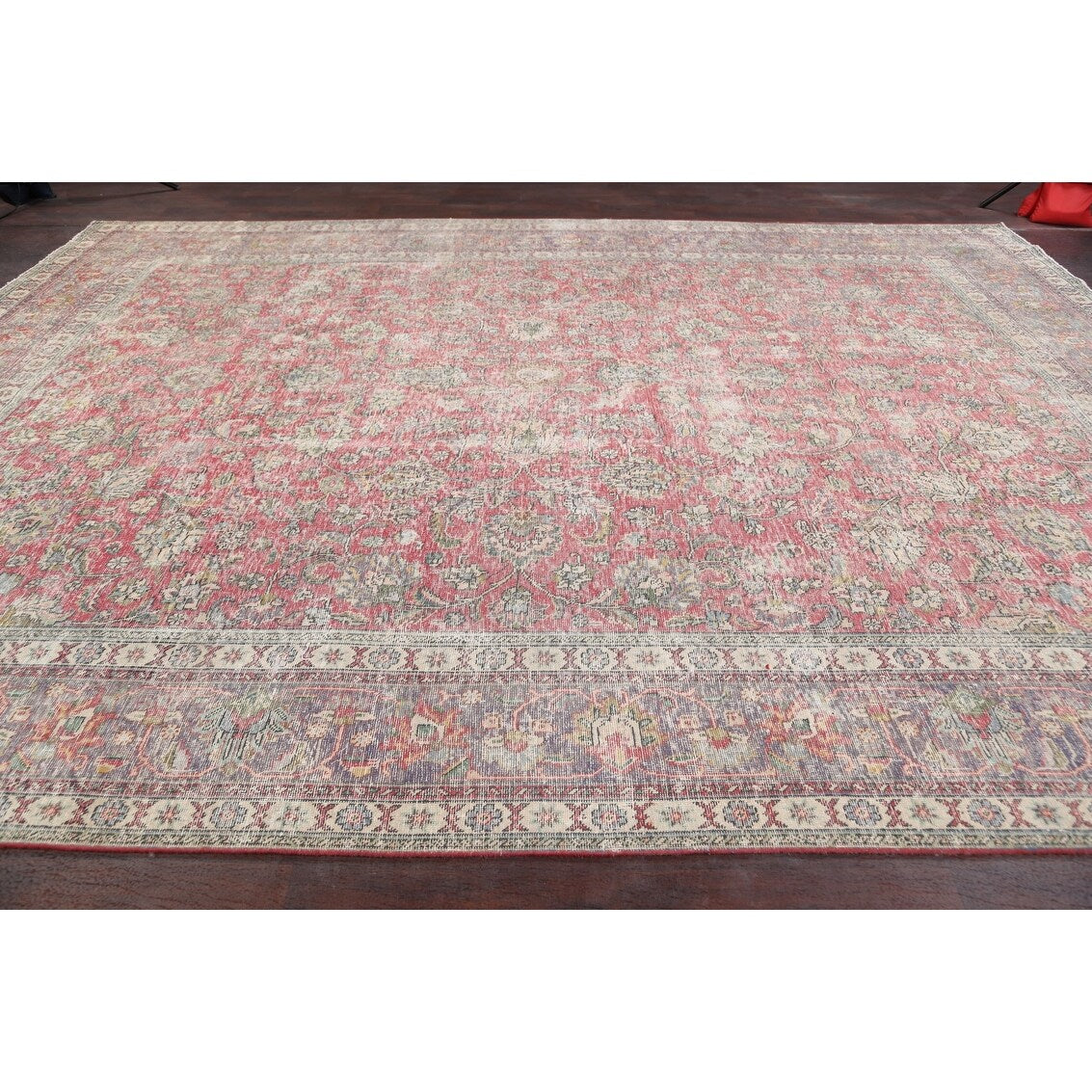 Antique Distressed Floral Tabriz Persian Area Rug Wool Hand-knotted - 9'9" x 13'1"