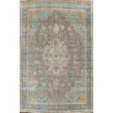 Antique Distressed Geometric Persian Tabriz Wool Area Rug Hand-knotted - 9'6" x 12'8"