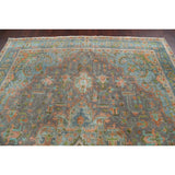 Antique Distressed Geometric Persian Tabriz Wool Area Rug Hand-knotted - 9'6" x 12'8"