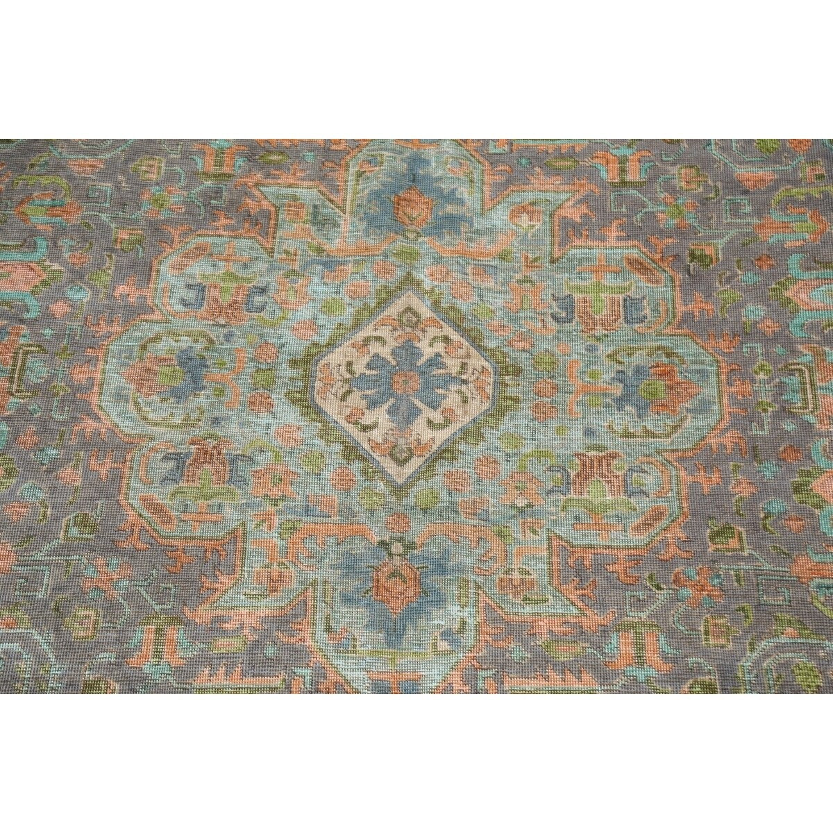 Antique Distressed Geometric Persian Tabriz Wool Area Rug Hand-knotted - 9'6" x 12'8"