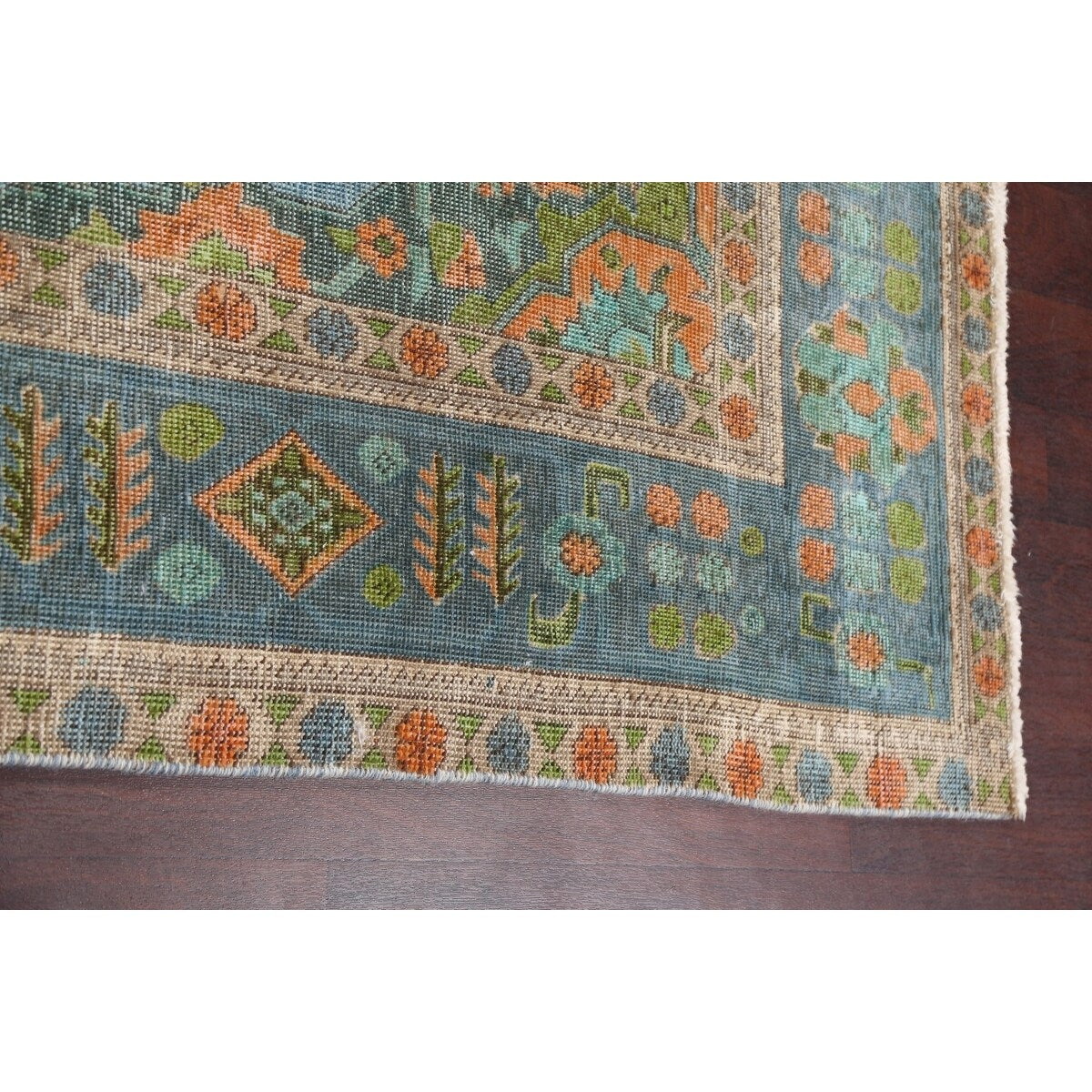 Antique Distressed Geometric Persian Tabriz Wool Area Rug Hand-knotted - 9'6" x 12'8"
