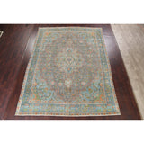 Antique Distressed Geometric Persian Tabriz Wool Area Rug Hand-knotted - 9'6" x 12'8"