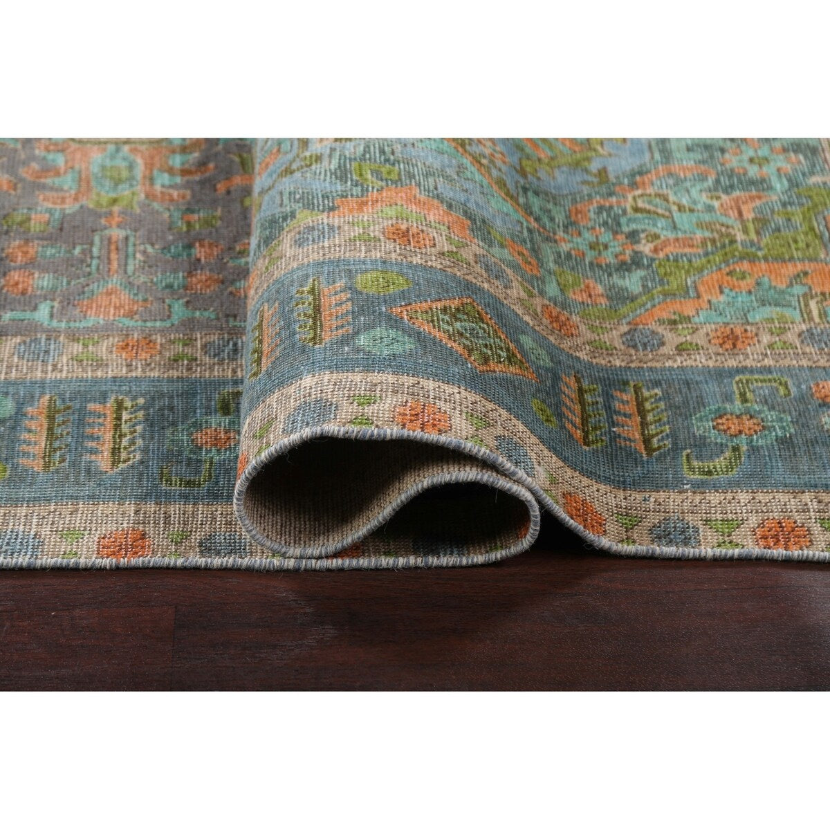 Antique Distressed Geometric Persian Tabriz Wool Area Rug Hand-knotted - 9'6" x 12'8"