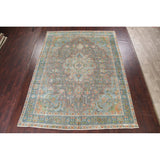 Antique Distressed Geometric Persian Tabriz Wool Area Rug Hand-knotted - 9'6" x 12'8"