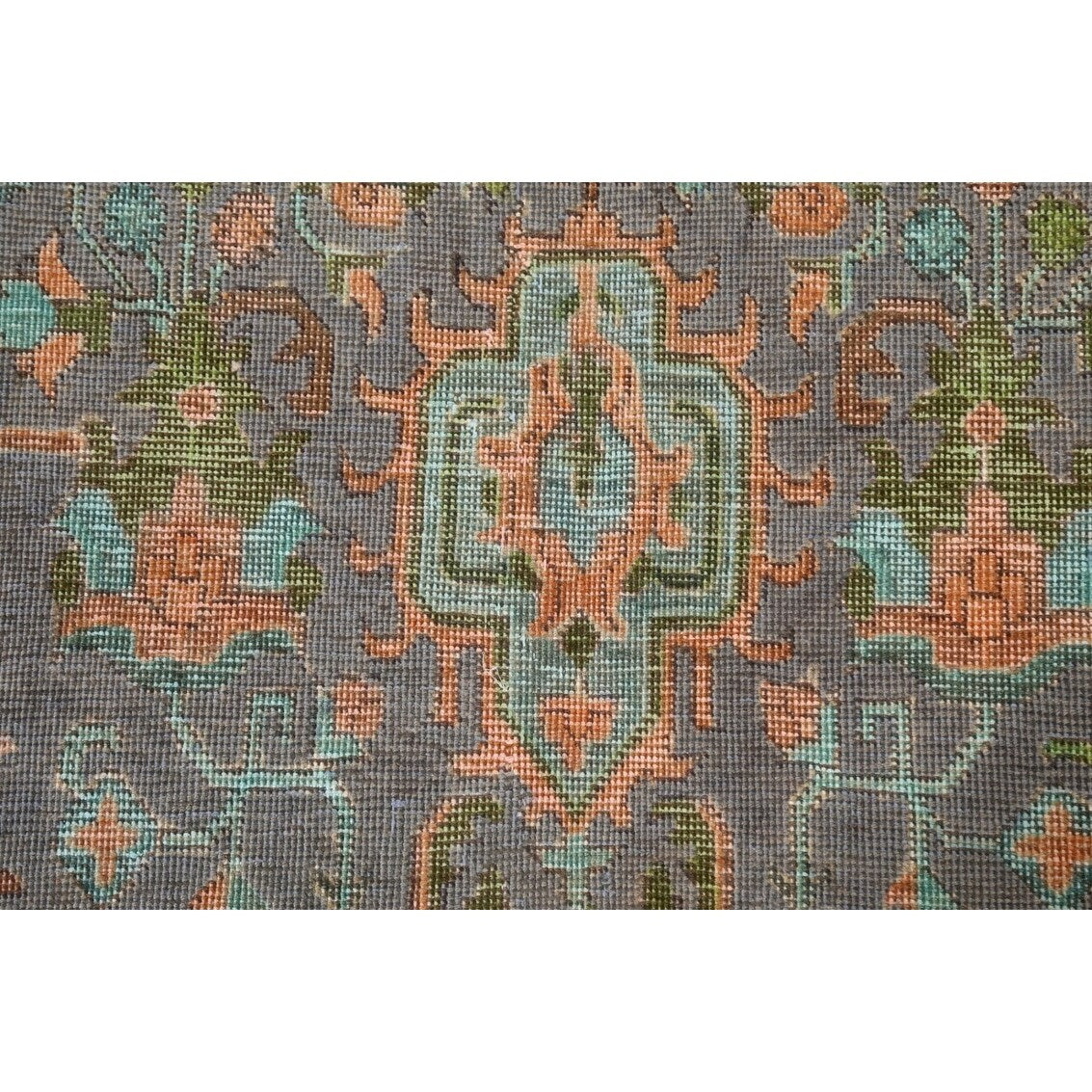 Antique Distressed Geometric Persian Tabriz Wool Area Rug Hand-knotted - 9'6" x 12'8"