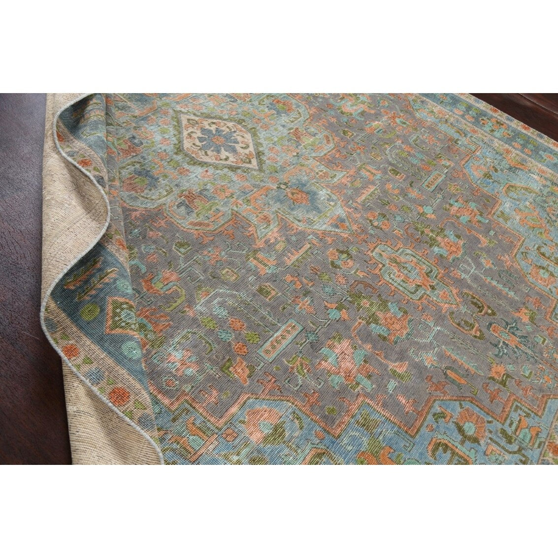 Antique Distressed Geometric Persian Tabriz Wool Area Rug Hand-knotted - 9'6" x 12'8"