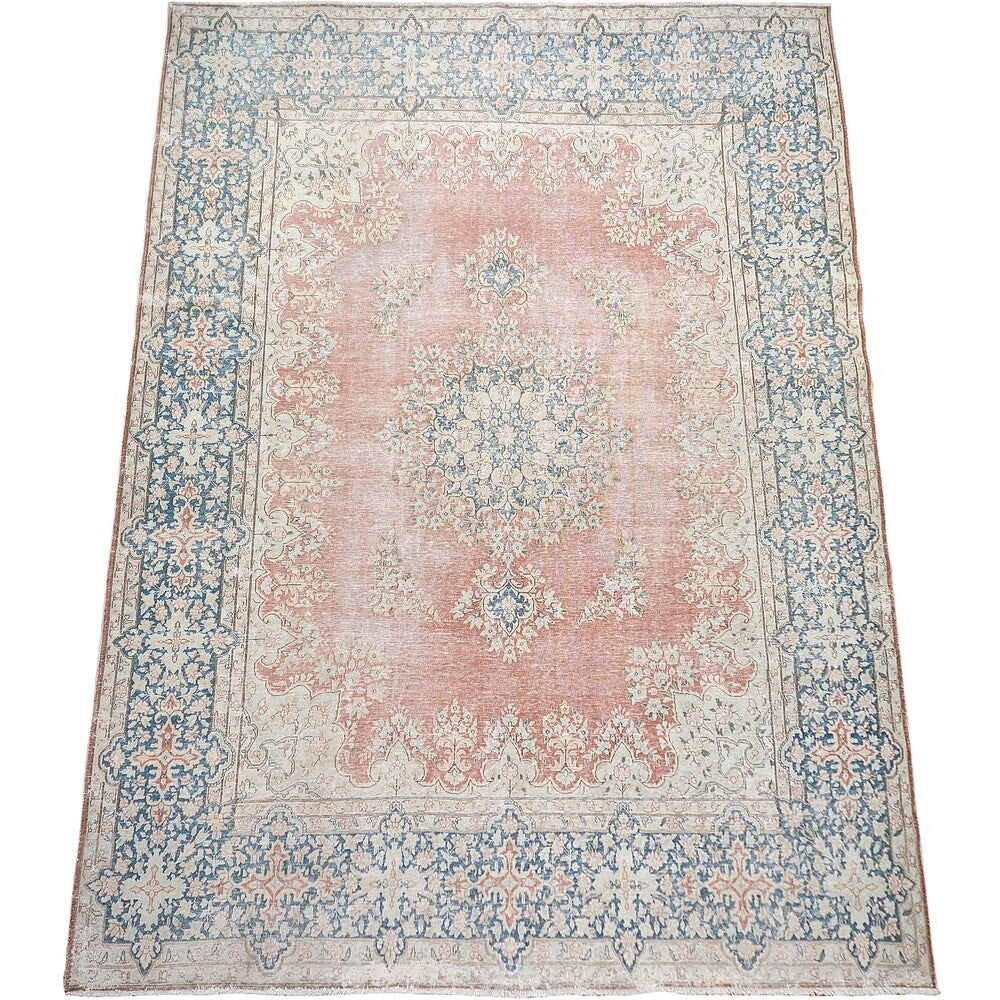 Antique Distressed Muted Floral Kerman Persian Area Rug Handmade - 9'7" x 13'1"