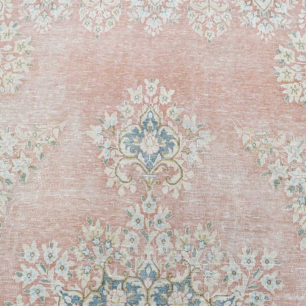 Antique Distressed Muted Floral Kerman Persian Area Rug Handmade - 9'7" x 13'1"