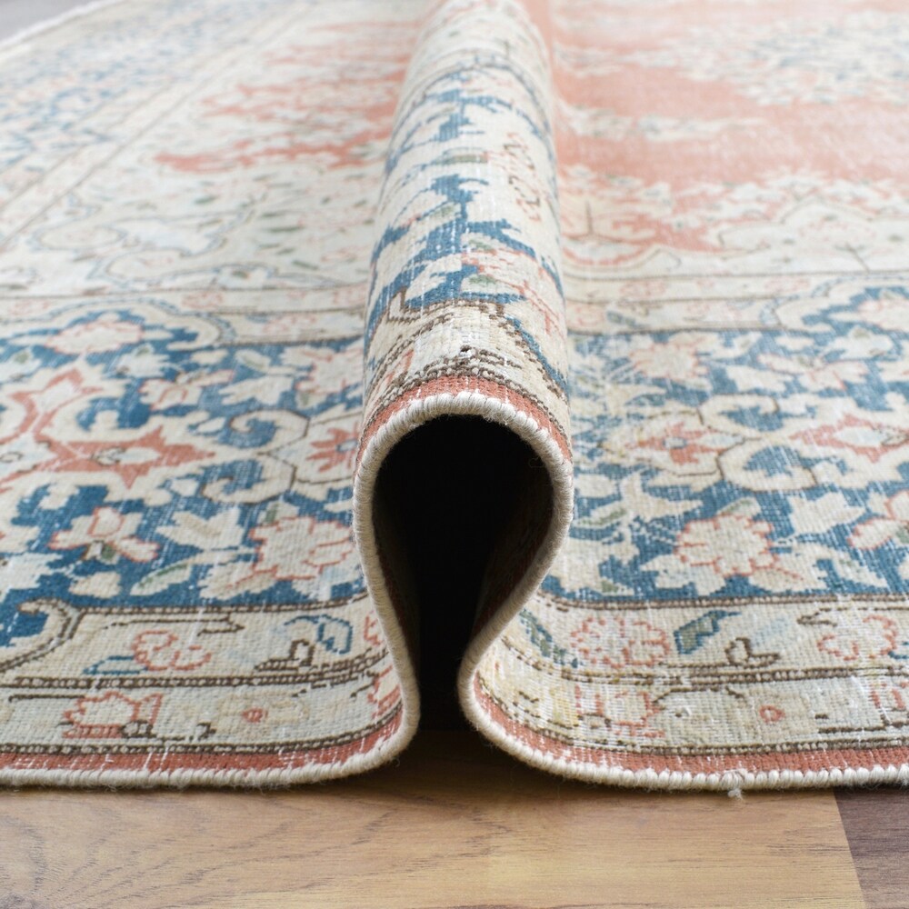 Antique Distressed Muted Floral Kerman Persian Area Rug Handmade - 9'7" x 13'1"
