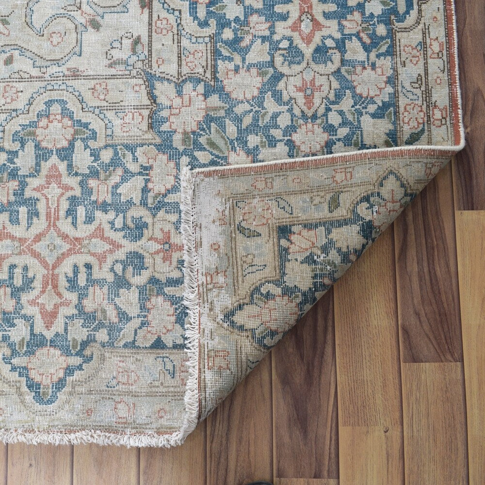 Antique Distressed Muted Floral Kerman Persian Area Rug Handmade - 9'7" x 13'1"