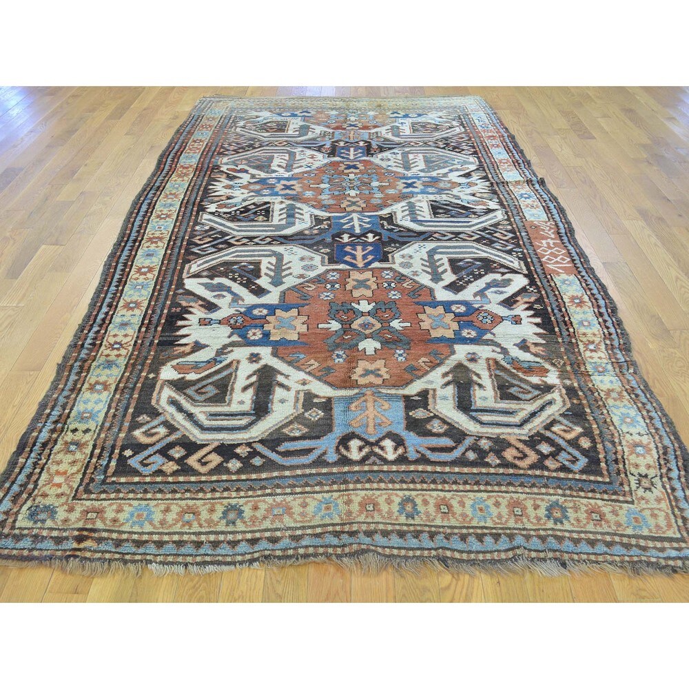 Antique Eagle Kazak Caucasian Design Wide Runner Rug