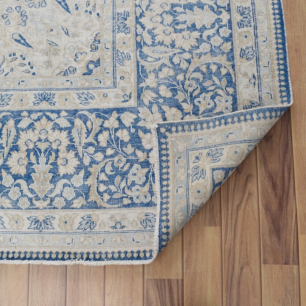 Antique Floral Open Field Kerman Persian Distressed Area Rug Handmade - 9'10" x 13'3"