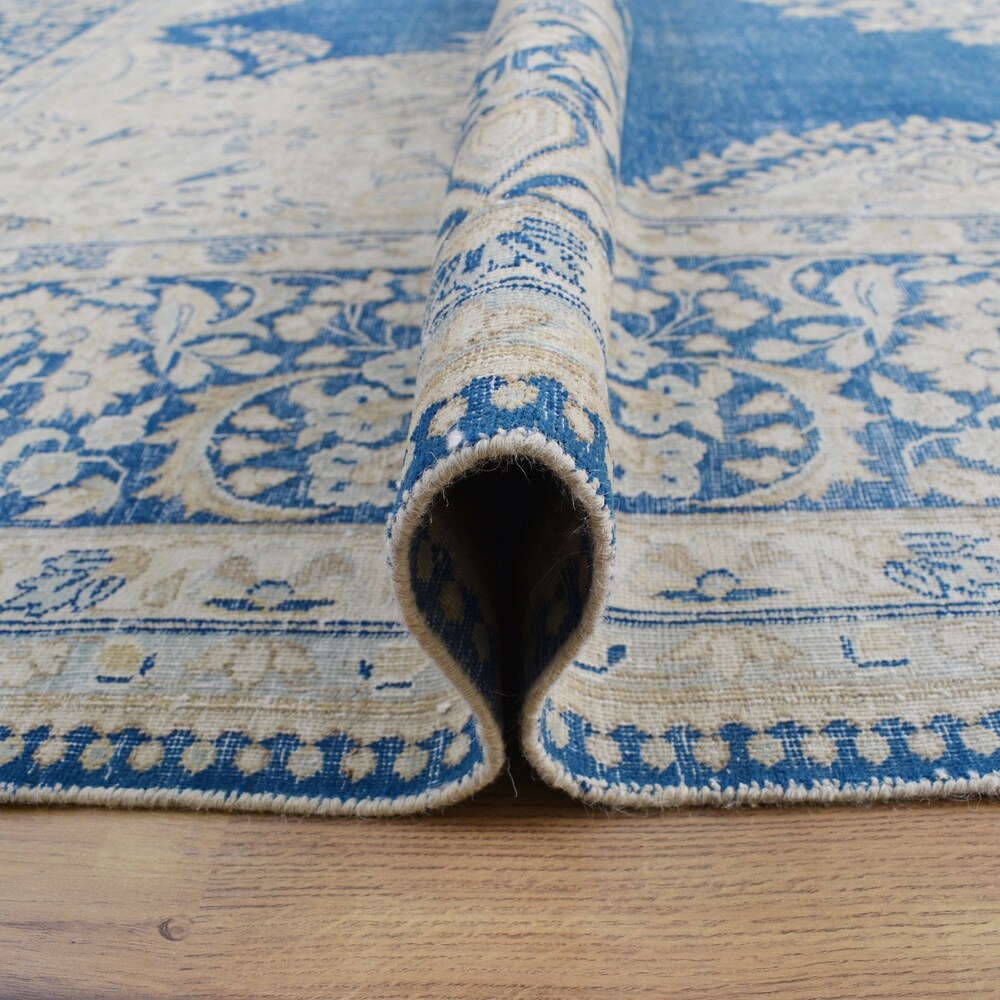 Antique Floral Open Field Kerman Persian Distressed Area Rug Handmade - 9'10" x 13'3"