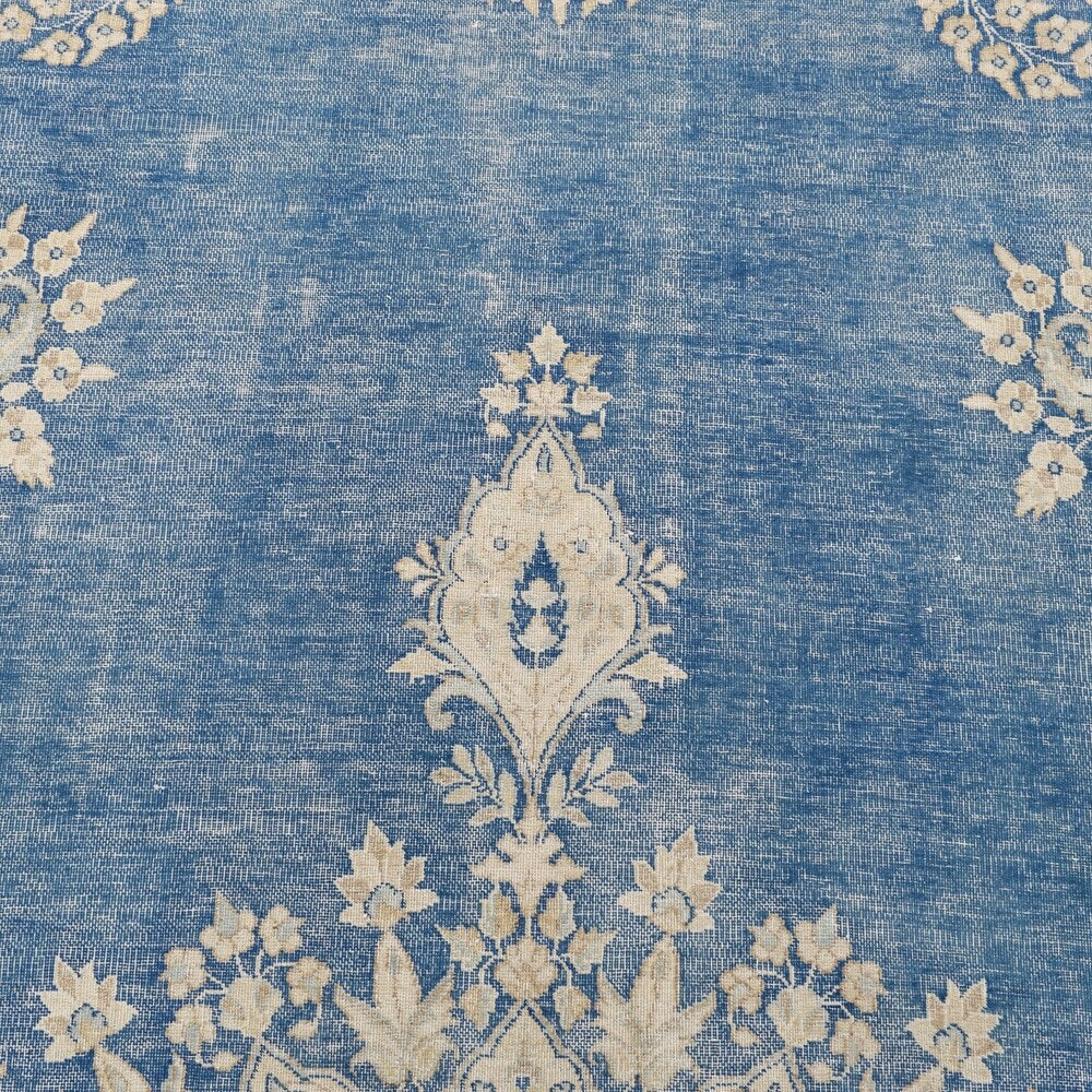 Antique Floral Open Field Kerman Persian Distressed Area Rug Handmade - 9'10" x 13'3"