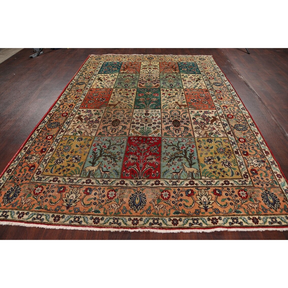 Antique Floral Tabriz Persian Area Rug Hand-knotted Wool Carpet - 6'10" x 9'11"