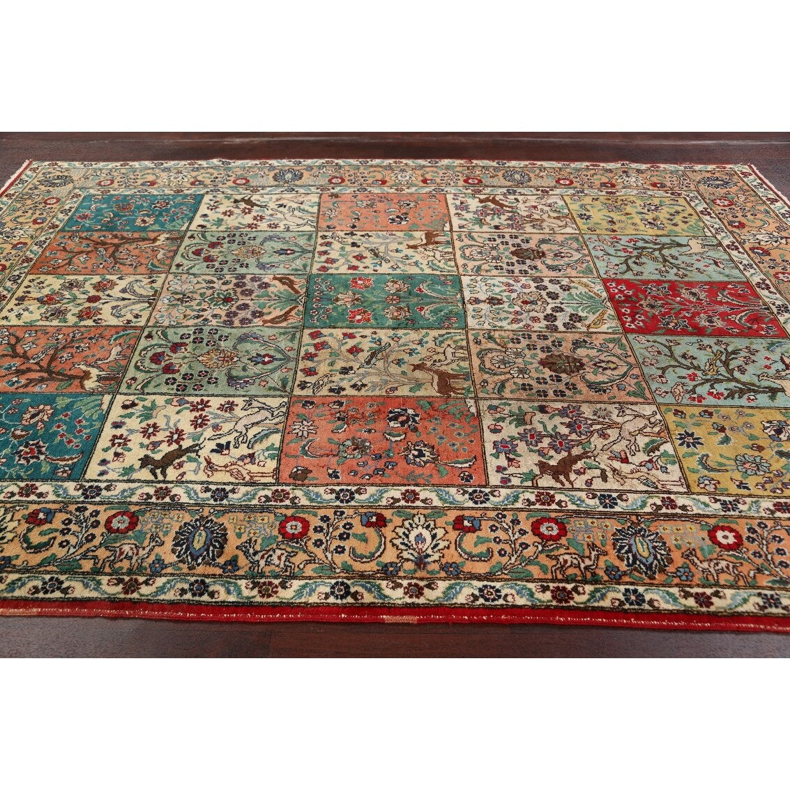 Antique Floral Tabriz Persian Area Rug Hand-knotted Wool Carpet - 6'10" x 9'11"