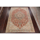 Antique Geometric Heriz Persian Area Rug Handmade Red Wool Carpet - 9'5" x 13'0"