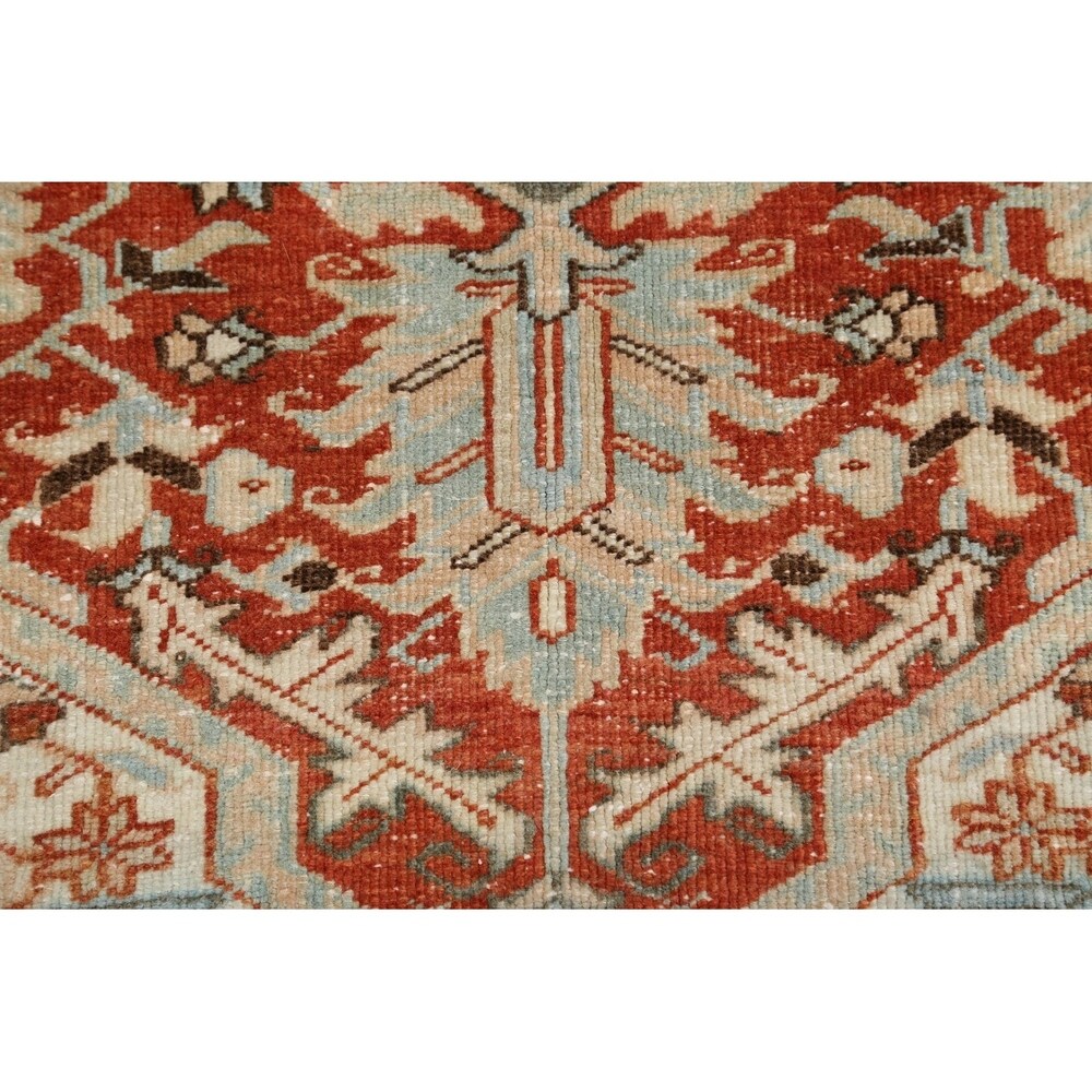 Antique Geometric Heriz Persian Area Rug Handmade Red Wool Carpet - 9'5" x 13'0"