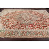 Antique Geometric Heriz Persian Area Rug Handmade Red Wool Carpet - 9'5" x 13'0"