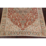 Antique Geometric Heriz Persian Area Rug Handmade Red Wool Carpet - 9'5" x 13'0"