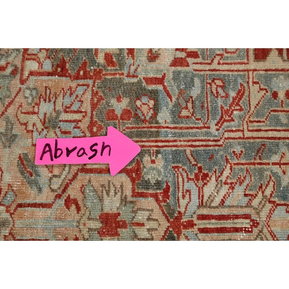 Antique Geometric Heriz Persian Area Rug Handmade Red Wool Carpet - 9'5" x 13'0"