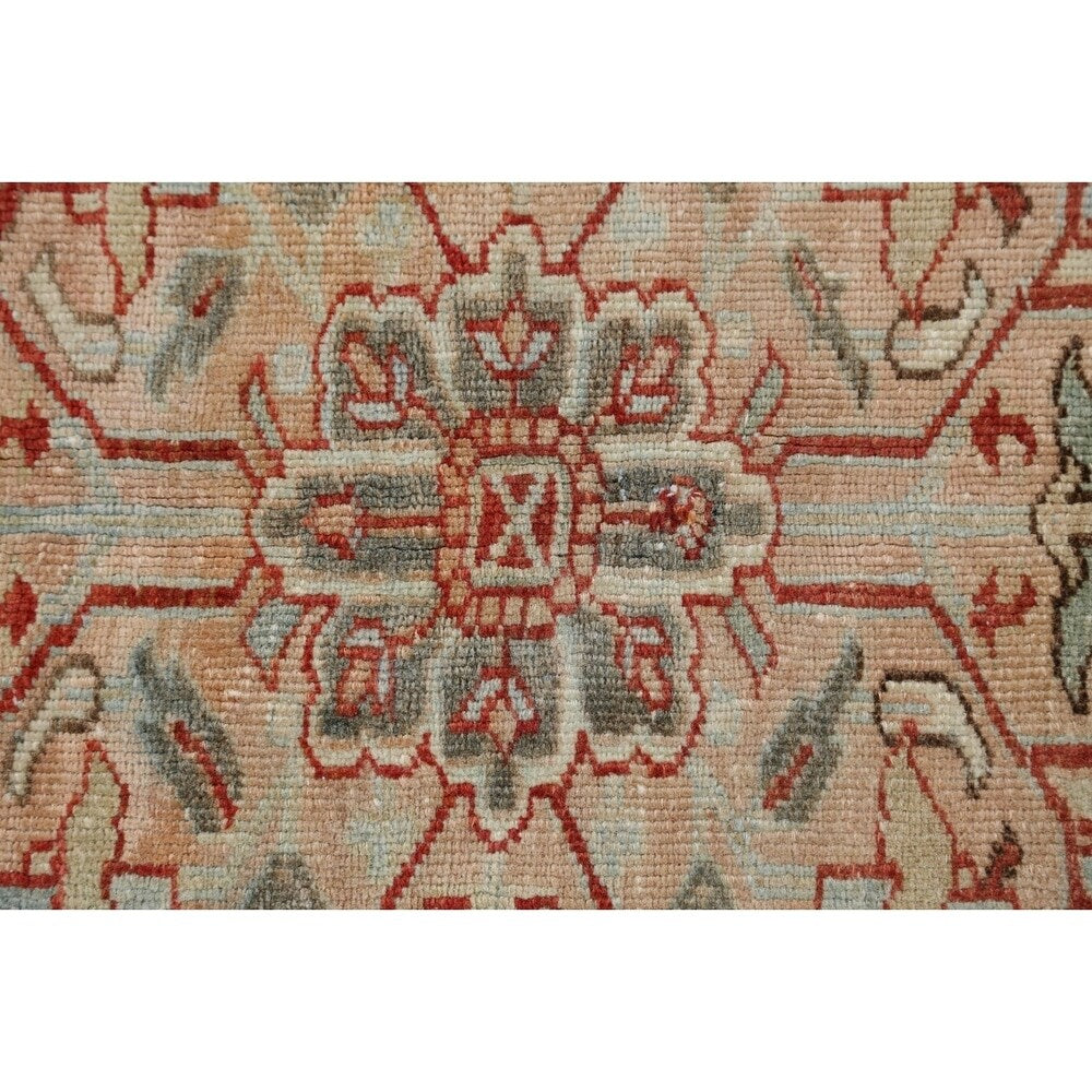 Antique Geometric Heriz Persian Area Rug Handmade Red Wool Carpet - 9'5" x 13'0"