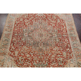 Antique Geometric Heriz Persian Area Rug Handmade Red Wool Carpet - 9'5" x 13'0"