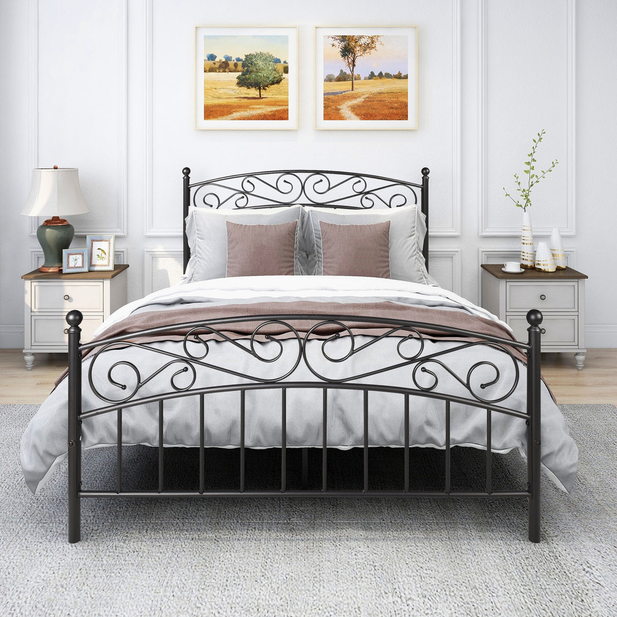Antique Graceful Dark Bronze Victorian Iron Bed