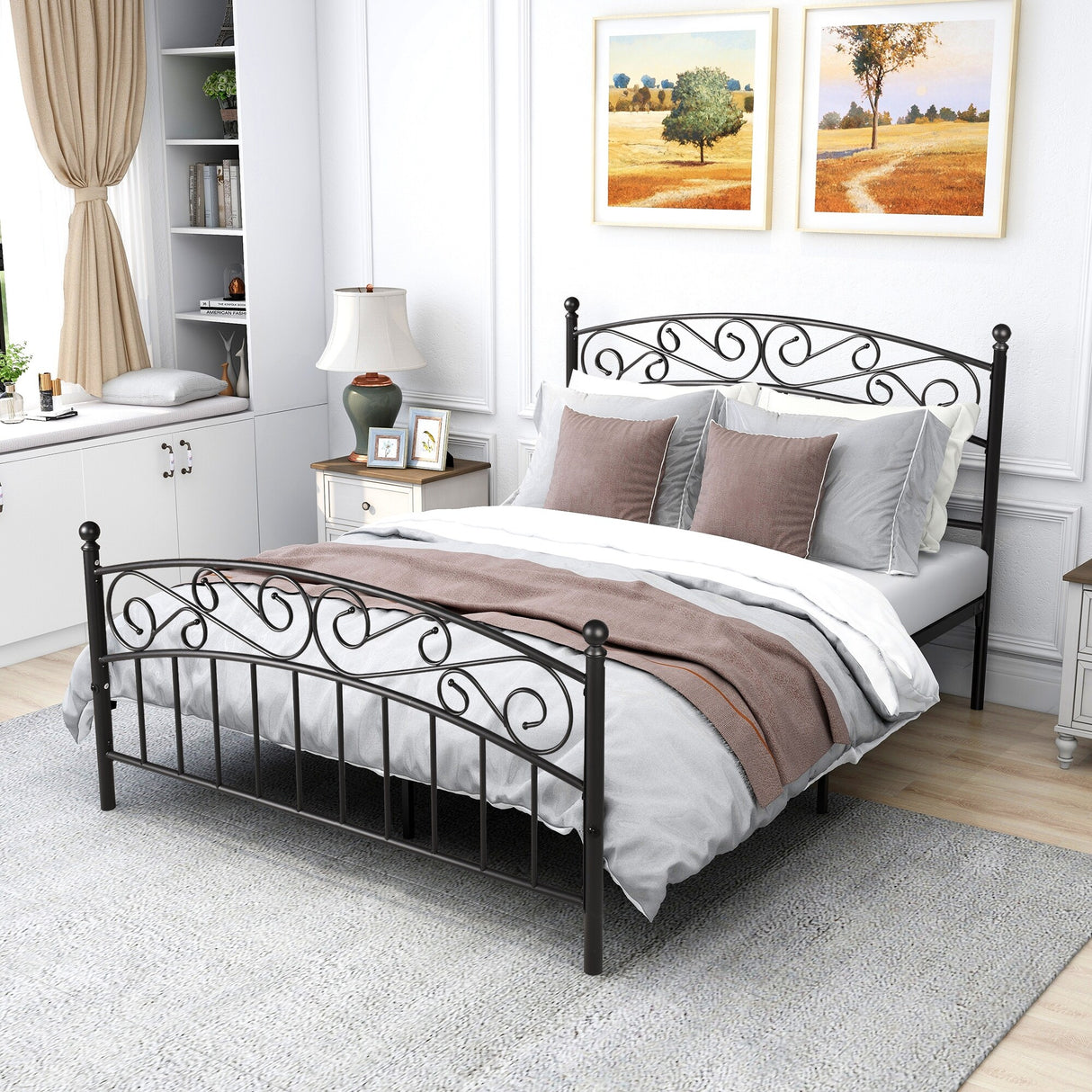 Antique Graceful Dark Bronze Victorian Iron Bed