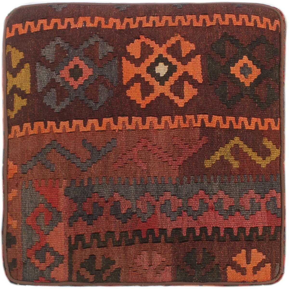 Antique Griffith Red/Orange Handmade Kilim Upholstered Ottoman