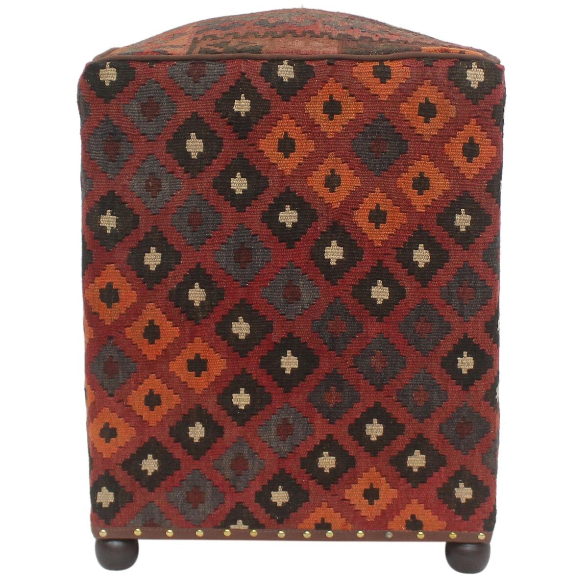 Antique Griffith Red/Orange Handmade Kilim Upholstered Ottoman