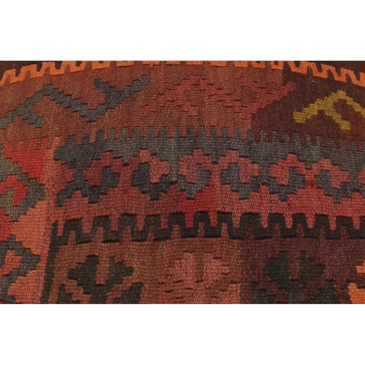 Antique Griffith Red/Orange Handmade Kilim Upholstered Ottoman