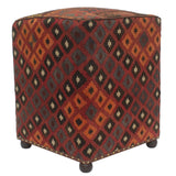 Antique Griffith Red/Orange Handmade Kilim Upholstered Ottoman