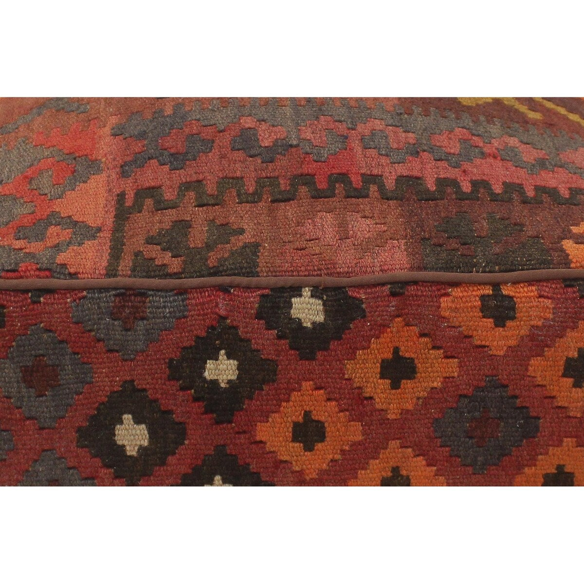 Antique Griffith Red/Orange Handmade Kilim Upholstered Ottoman