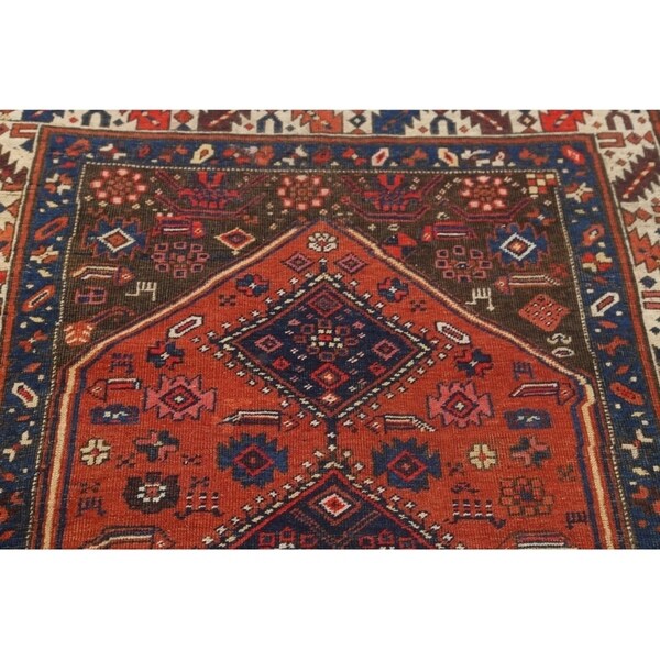 Antique Handmade Wool Traditional Bidjar Halvaei Persian Rug Tribal - 9'1" x 4'3" runner