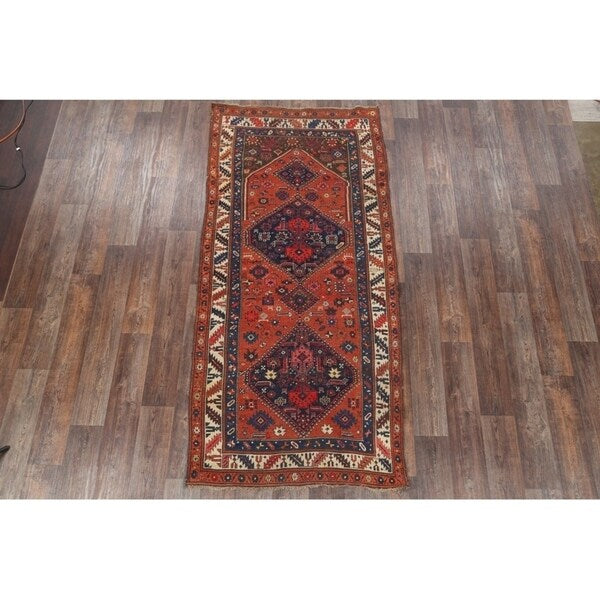 Antique Handmade Wool Traditional Bidjar Halvaei Persian Rug Tribal - 9'1" x 4'3" runner