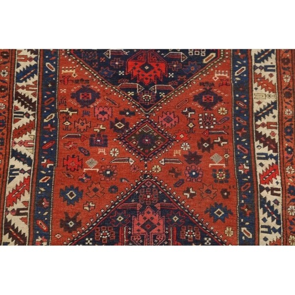 Antique Handmade Wool Traditional Bidjar Halvaei Persian Rug Tribal - 9'1" x 4'3" runner