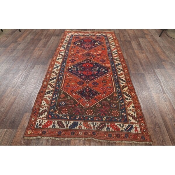 Antique Handmade Wool Traditional Bidjar Halvaei Persian Rug Tribal - 9'1" x 4'3" runner