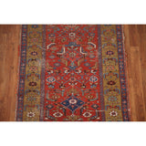 Antique Heriz Bakhshayesh Persian Runner Rug Red Handmade Wool Carpet - 3'4"x 11'0"