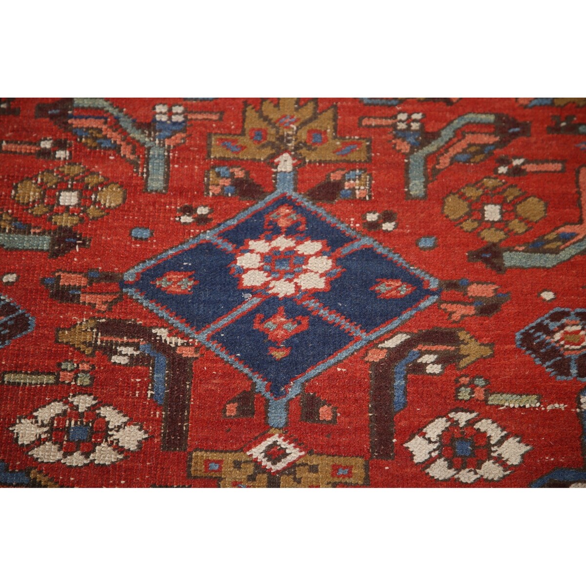 Antique Heriz Bakhshayesh Persian Runner Rug Red Handmade Wool Carpet - 3'4"x 11'0"