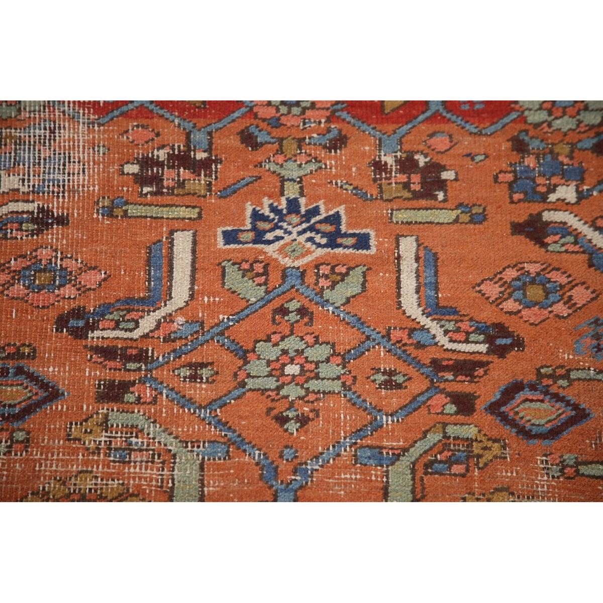 Antique Heriz Bakhshayesh Persian Runner Rug Red Handmade Wool Carpet - 3'4"x 11'0"
